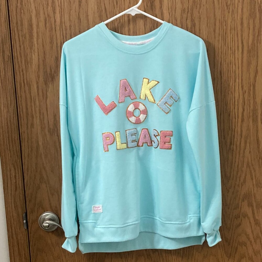 Simply Southern Lake Please Light Turquoise Pullover Sweatshirt - S